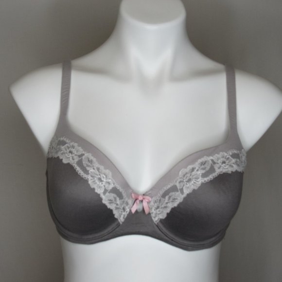 Victoria's Secret Body by Victoria Lined Demi Gray Lace Trim Bra 34D - Picture 1 of 9